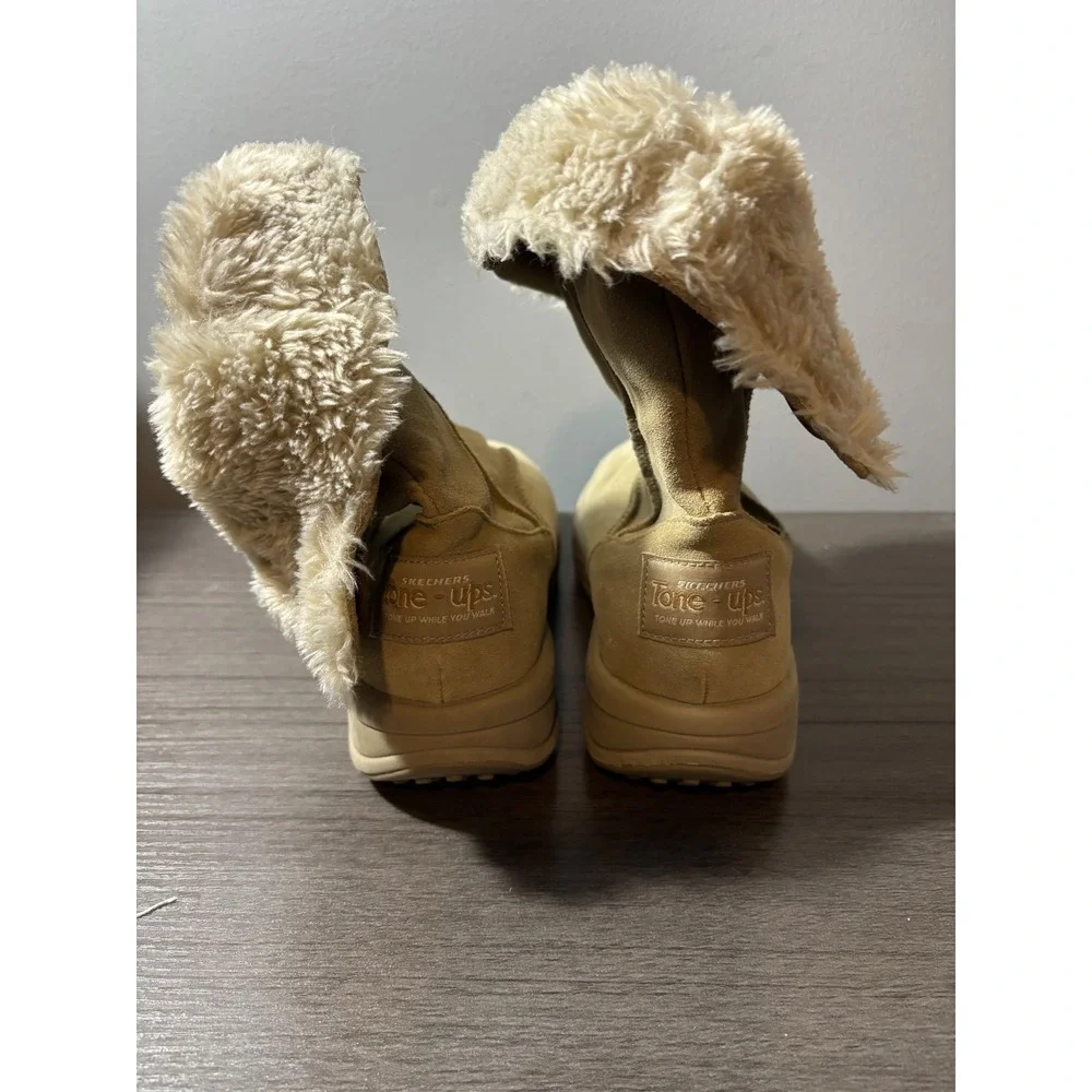 Sketchers Tone Up Toning Faux Fur Lined Suede Ankle Boots‎ Tan Size 6